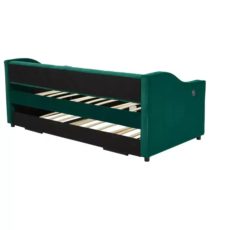 Letto singolo con rotelle, Divano letto in velluto con porta USB, Tasche laterali, Schienale capitonné per camera da letto, soggiorno - ModernLuxe