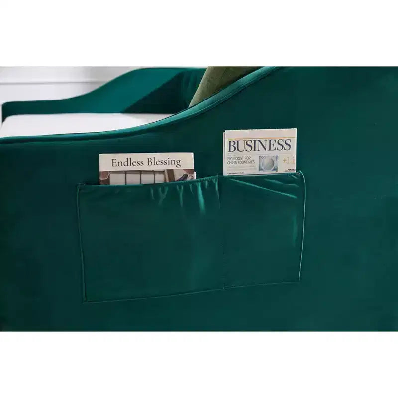 Letto singolo con rotelle, Divano letto in velluto con porta USB, Tasche laterali, Schienale capitonné per camera da letto, soggiorno - ModernLuxe