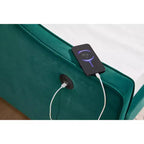 Letto singolo con rotelle, Divano letto in velluto con porta USB, Tasche laterali, Schienale capitonné per camera da letto, soggiorno - ModernLuxe