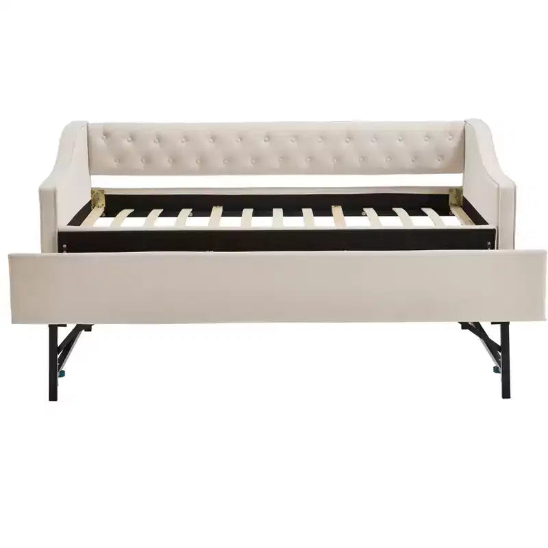 Letto singolo con rotelle, Divano letto in velluto con porta USB, Tasche laterali, Schienale capitonné per camera da letto, soggiorno - ModernLuxe