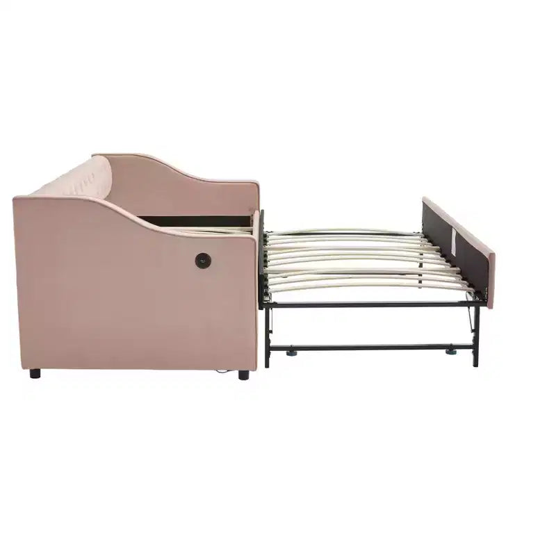 Letto singolo con rotelle, Divano letto in velluto con porta USB, Tasche laterali, Schienale capitonné per camera da letto, soggiorno - ModernLuxe