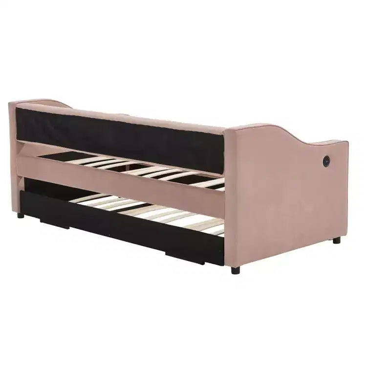 Letto singolo con rotelle, Divano letto in velluto con porta USB, Tasche laterali, Schienale capitonné per camera da letto, soggiorno - ModernLuxe