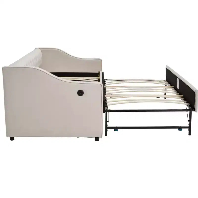 Letto singolo con rotelle, Divano letto in velluto con porta USB, Tasche laterali, Schienale capitonné per camera da letto, soggiorno - ModernLuxe