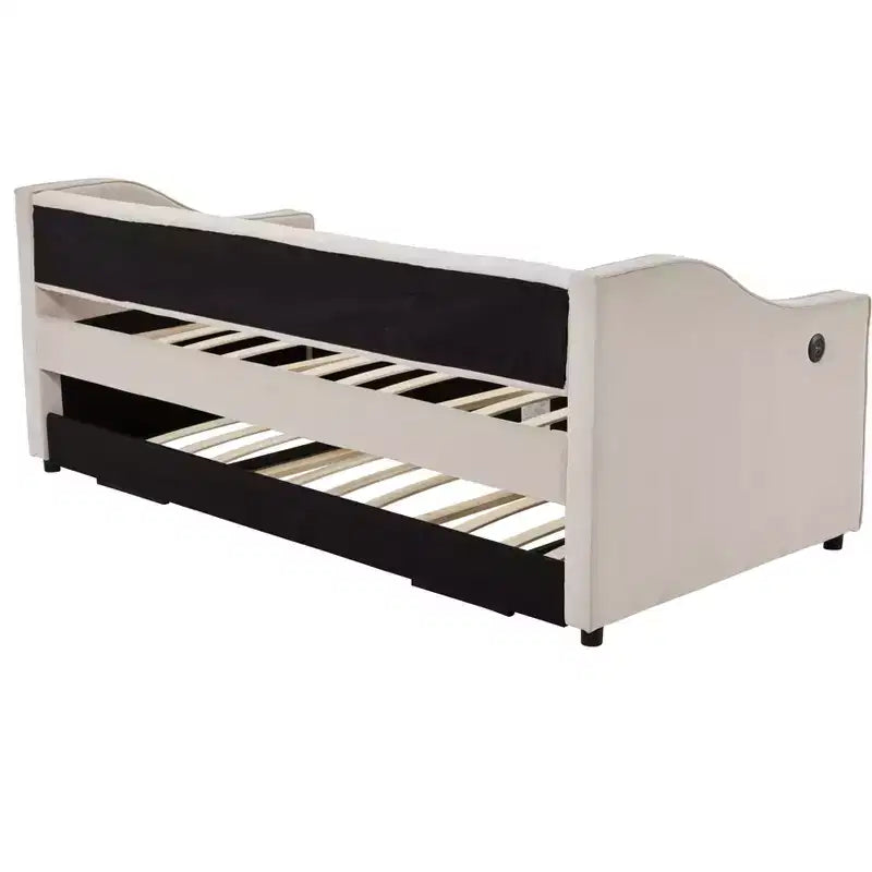 Letto singolo con rotelle, Divano letto in velluto con porta USB, Tasche laterali, Schienale capitonné per camera da letto, soggiorno - ModernLuxe