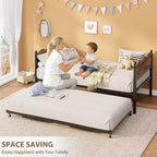 Daybed singolo con letto estraibile, struttura in metallo con testiera ondulata effetto legno, ruote bloccabili, divano letto salvaspazio, nessun box spring necessario
