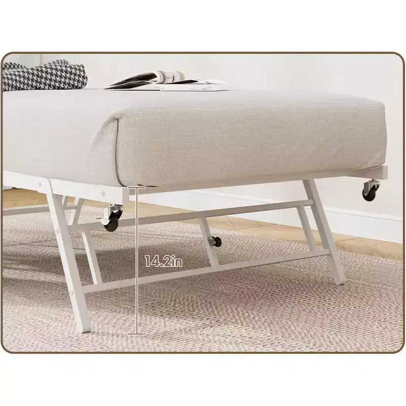 Daybed singolo con letto estraibile, struttura in metallo con testiera ondulata effetto legno, ruote bloccabili, divano letto salvaspazio, nessun box spring necessario