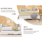 Daybed singolo con letto estraibile, struttura in metallo con testiera ondulata effetto legno, ruote bloccabili, divano letto salvaspazio, nessun box spring necessario