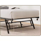 Daybed singolo con letto estraibile, struttura in metallo con testiera ondulata effetto legno, ruote bloccabili, divano letto salvaspazio, nessun box spring necessario