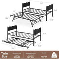 Twin Size Daybed with Trundle, Metal Frame with Wavy Wood Grain Headboard, Lockable Casters, Space-Saving Sofa Bed, No Box Spring Needed