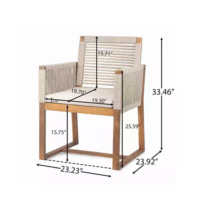 Christopher Knight Home Cristi Set da pranzo moderno per patio da 7 pezzi in acacia con tavolo a doghe, gambe in ferro e design in corda