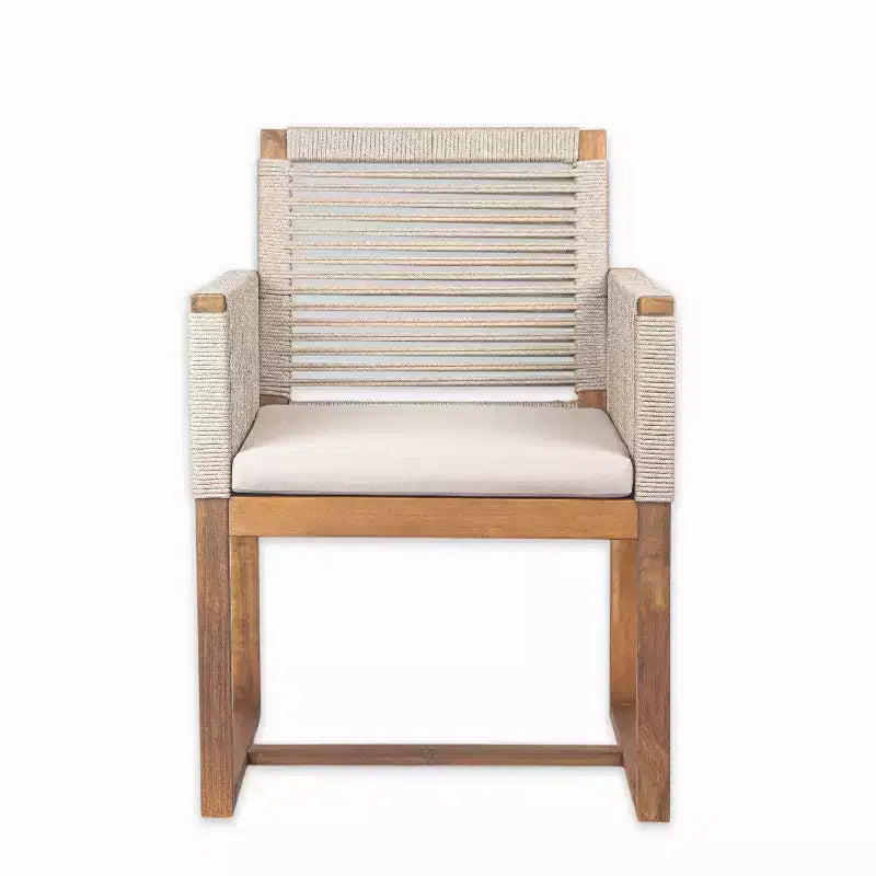 Christopher Knight Home Cristi Set da pranzo moderno per patio da 7 pezzi in acacia con tavolo a doghe, gambe in ferro e design in corda