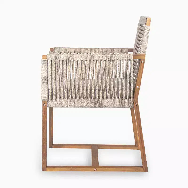 Christopher Knight Home Cristi Set da pranzo moderno per patio da 7 pezzi in acacia con tavolo a doghe, gambe in ferro e design in corda