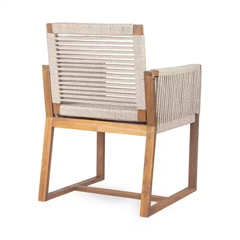 Christopher Knight Home Cristi Set da pranzo moderno per patio da 7 pezzi in acacia con tavolo a doghe, gambe in ferro e design in corda