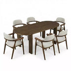 Christopher Knight Home Qinon Moderno Set da Pranzo da Esterno 7 Pezzi in Legno di Gomma con Tavolo Ovale e Schienale Curvo