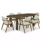 Christopher Knight Home Qinon Moderno Set da Pranzo da Esterno 7 Pezzi in Legno di Gomma con Tavolo Ovale e Schienale Curvo