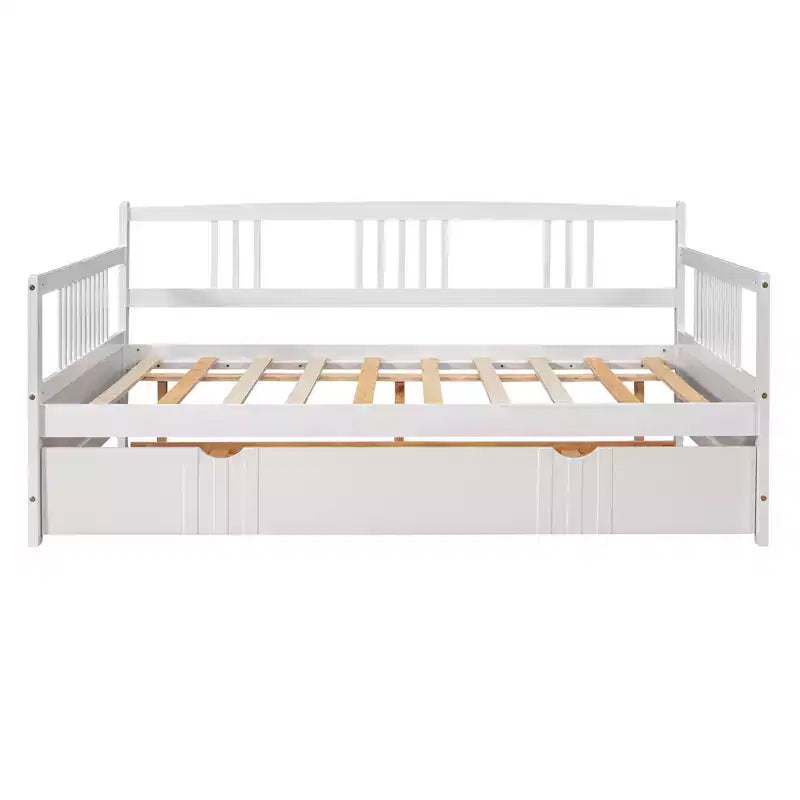 Divano letto in legno massello con letto estraibile singolo, salvaspazio per camera degli ospiti o da letto, bianco