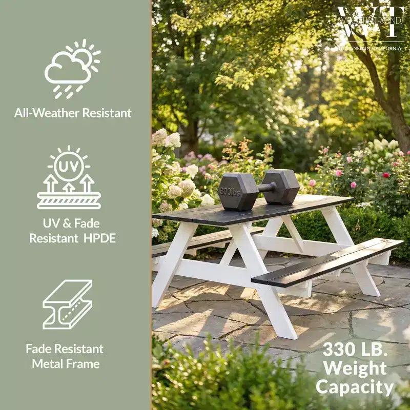 WestinTrends Tavolo da Picnic e Panca da Esterno in Plastica HDPE 70 con Foro per Ombrellone, Grigio
