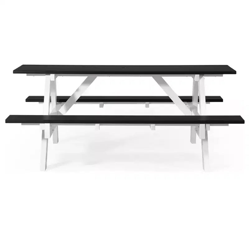 WestinTrends Tavolo da Picnic Esterno 70 HDPE con Panchina e Foro per Ombrellone, Nero