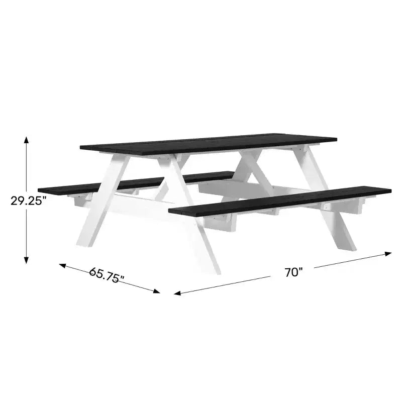 WestinTrends Tavolo da Picnic Esterno 70 HDPE con Panchina e Foro per Ombrellone, Nero