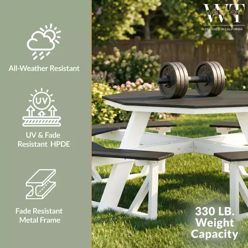 WestinTrends Greenville Tavolo da Picnic Ottagonale da Esterno 48 in HDPE per 8 Persone, Grigio