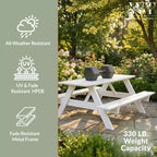 WestinTrends Tavolo da picnic e panche da esterno in plastica HDPE 70 con foro per ombrellone, bianco