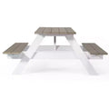 WestinTrends Greenville Outdoor 70 HDPE Plastic Picnic Table Bench With Umbrella Hole, Weathered Wood