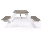 WestinTrends Greenville Outdoor 70 HDPE Plastic Picnic Table Bench With Umbrella Hole, Weathered Wood