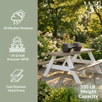 WestinTrends Greenville Tavolo da Picnic Esterno 70 in HDPE Plastica con Panca e Foro per Ombrellone, Legno Effetto Invecchiato