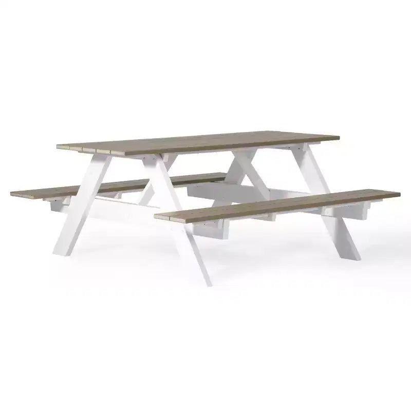 WestinTrends Greenville Tavolo da Picnic Esterno 70 in HDPE Plastica con Panca e Foro per Ombrellone, Legno Effetto Invecchiato