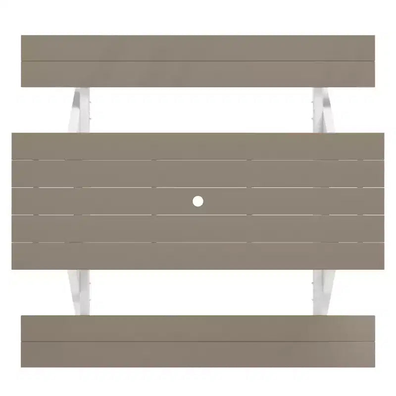 WestinTrends Greenville Tavolo da Picnic Esterno 70 in HDPE Plastica con Panca e Foro per Ombrellone, Legno Effetto Invecchiato