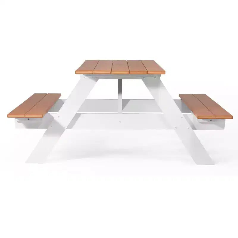 WestinTrends Outdoor 70 HDPE Plastic Picnic Table Bench With Umbrella Hole, Teak