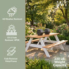 WestinTrends Tavolo da Picnic per Esterni 70 in Plastica HDPE con Foro per Ombrellone, Teak