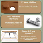 WestinTrends Tavolo da Picnic per Esterni 70 in Plastica HDPE con Foro per Ombrellone, Teak