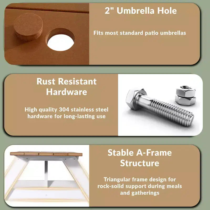 WestinTrends Tavolo da Picnic per Esterni 70 in Plastica HDPE con Foro per Ombrellone, Teak