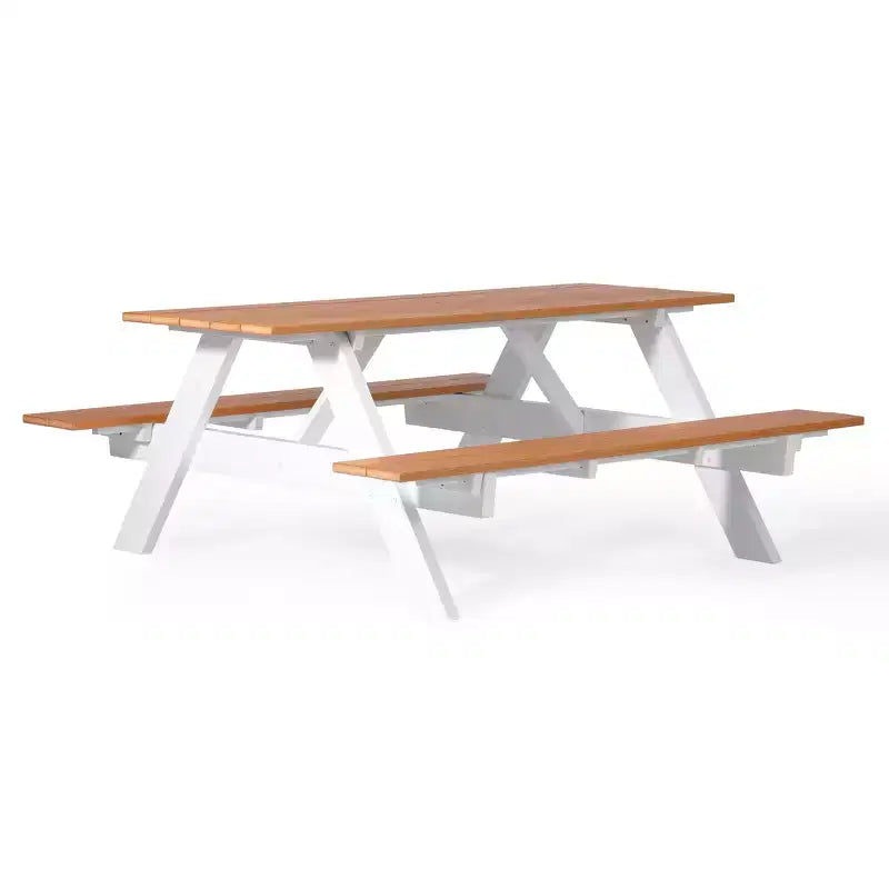 WestinTrends Tavolo da Picnic per Esterni 70 in Plastica HDPE con Foro per Ombrellone, Teak