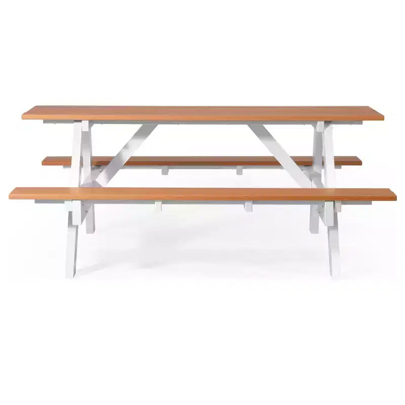 WestinTrends Tavolo da Picnic per Esterni 70 in Plastica HDPE con Foro per Ombrellone, Teak