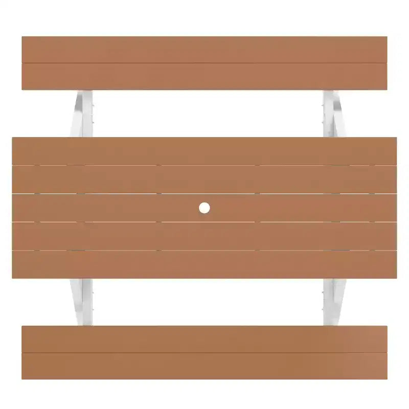 WestinTrends Tavolo da Picnic per Esterni 70 in Plastica HDPE con Foro per Ombrellone, Teak