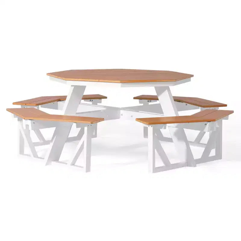 WestinTrends Greenville Outdoor 48 HDPE 8-Person Patio Octagon Picnic Table, Teak