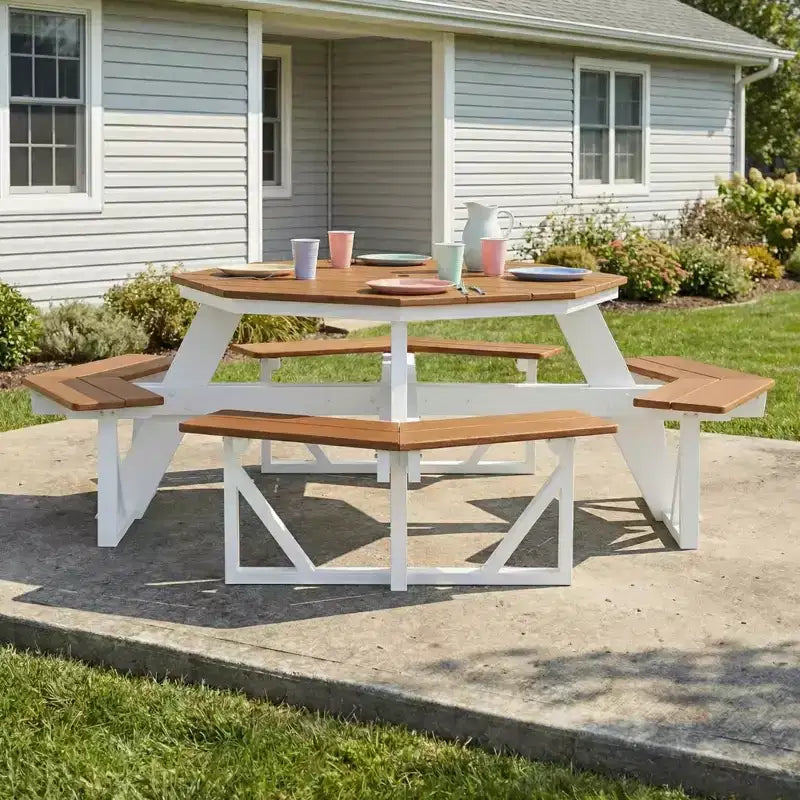 WestinTrends Greenville Tavolo da picnic ottagonale da esterno per 8 persone in HDPE 48", Teak