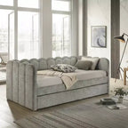 GDFStudio Charlotte Modern Wood Upholstered LED Daybed with Trundle