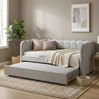 Divano letto moderno in legno imbottito con luci LED e letto estraibile Charlotte GDFStudio
