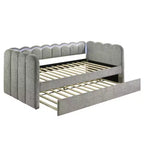 Divano letto moderno in legno imbottito con luci LED e letto estraibile Charlotte GDFStudio