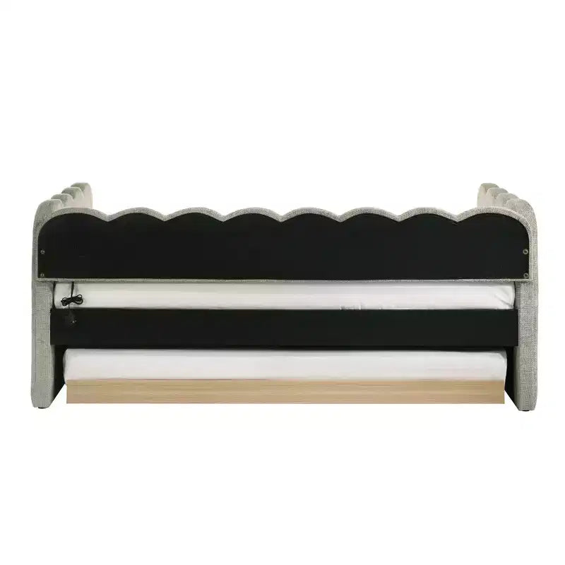 Divano letto moderno in legno imbottito con luci LED e letto estraibile Charlotte GDFStudio