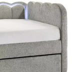 Divano letto moderno in legno imbottito con luci LED e letto estraibile Charlotte GDFStudio