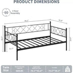 Daybed senza letto estraibile, letto singolo con testiera a forma di cuore, robusto divano letto in metallo per soggiorno/camera da letto/camera degli ospiti, facile da montare, nero