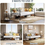 Daybed senza letto estraibile, letto singolo con testiera a forma di cuore, robusto divano letto in metallo per soggiorno/camera da letto/camera degli ospiti, facile da montare, nero