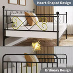 Daybed senza letto estraibile, letto singolo con testiera a forma di cuore, robusto divano letto in metallo per soggiorno/camera da letto/camera degli ospiti, facile da montare, nero