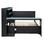 Divano letto da gioco Full/Queen Size con testiera a libreria, struttura letto a LED con scrivania integrata, cassetti e stazione di ricarica - ModernLuxe