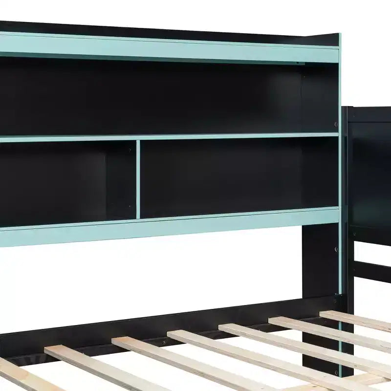 Divano letto da gioco Full/Queen Size con testiera a libreria, struttura letto a LED con scrivania integrata, cassetti e stazione di ricarica - ModernLuxe