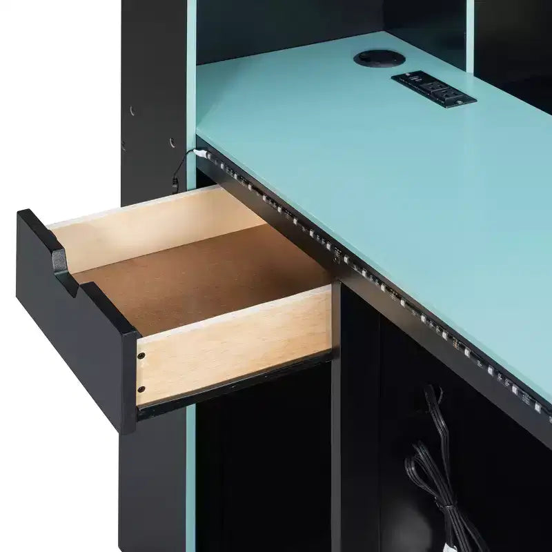 Divano letto da gioco Full/Queen Size con testiera a libreria, struttura letto a LED con scrivania integrata, cassetti e stazione di ricarica - ModernLuxe